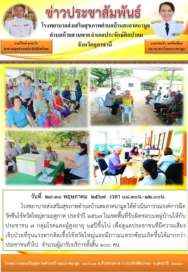 Read more about the article บริการฉีดวัคซีนไข้หวัดใหญ่ประจำปี 2567 รพ.สต.บ้านสะอาดนามูล